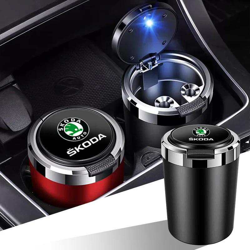For Skoda Scala Car Ashtray Cigarette Ash Holds Cup LED Light Automotive Ashtray For skoda kodiaq rs 2023 2024 2025 2022 2019 octavia rapid yeti