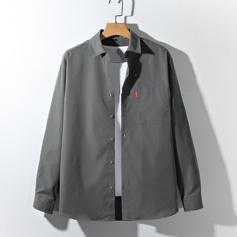 Весенне-осенняя повседневная куртка с длинным рукавом свободного кроя большого размера однотонная японская рубашка футболка