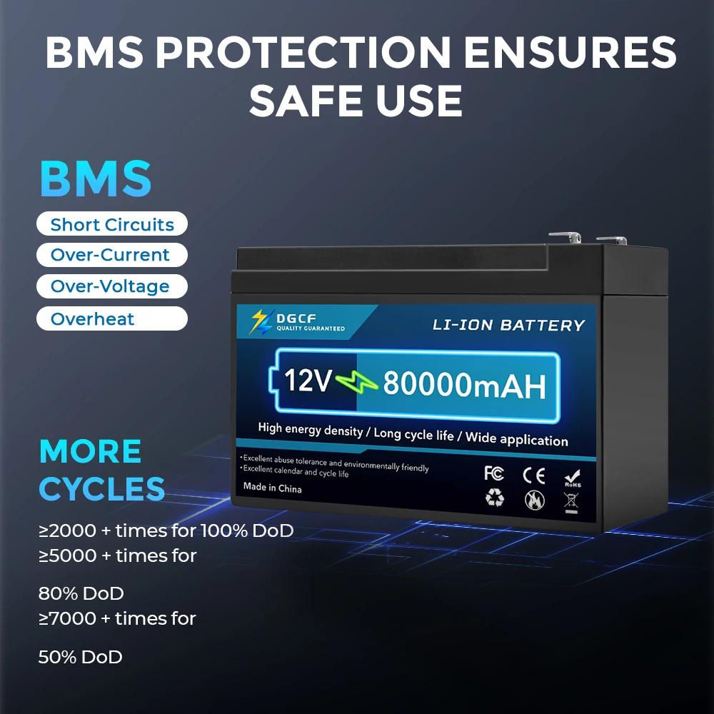 Модернизированный 12 В 80 Ач литий-ионный аккумулятор 18650 для электромобиля, литиевый аккумулятор 9 В-12 В 60 Ач 80 Ач, встроенный BMS 30 А, высокий ток