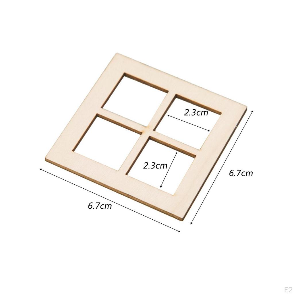 4x 4 Pane Unpainted Wooden Windows Mini Window Frame Model Tiny for Town