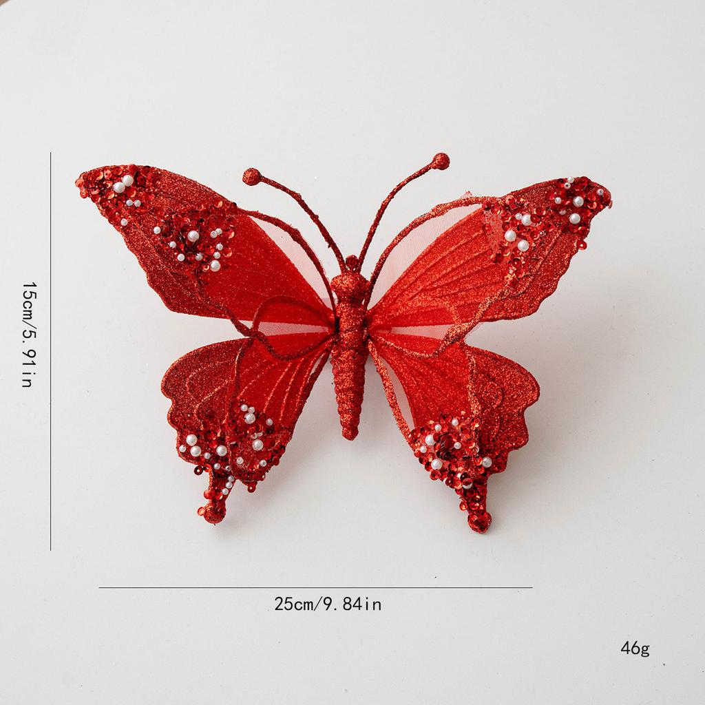 Shatterproof Mesh Butterfly Decorations For Christmas Tree 25Cm Glittering Wing Indoor Outdoor Festival Party Supplies