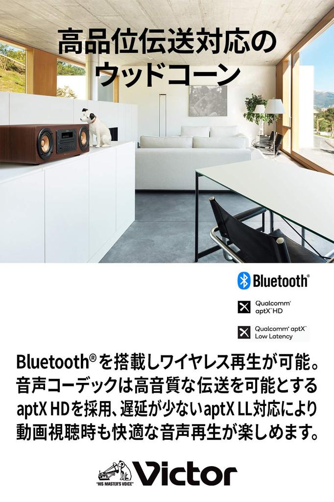 JVC Kenwood Victor Mini Component Bluetooth Wood Cone Series Источник звука высокого разрешения CD USB Внутренний аудиосистема Полный диапазон Wood Cone EX-D6 FM/AM