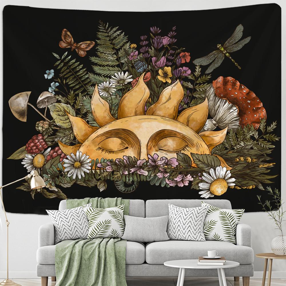 Винтажный психоделический грибной солнечный гобелен с растением небесный цветочный настенный подвесной хиппи Тапиз Декор в общежитии