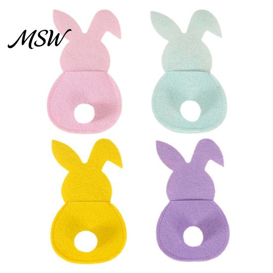 Kids Party Dining Decor 4 Pcs Easter Bunny Cutlery Holders, Felt Tableware Pouch Bags, Cute Rabbit Utensil Festive Table Centerpiece Accessory Sleeve,