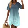 Женские модные повседневные свободные платья с коротким рукавом и V-образным вырезом