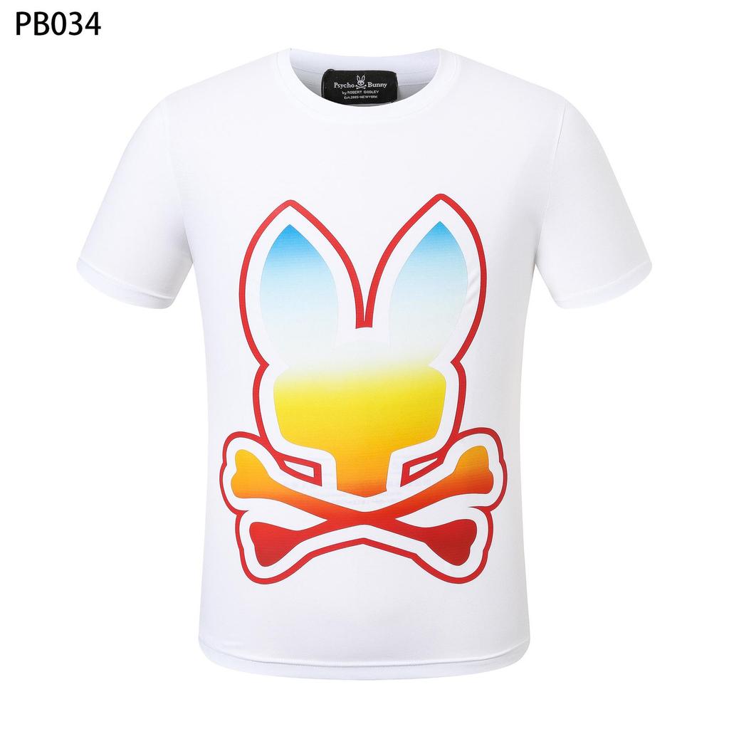 Футболка мужская Psycho Bunny с цветным рисунком черепа и кролика - круглый вырез, уличный тренд