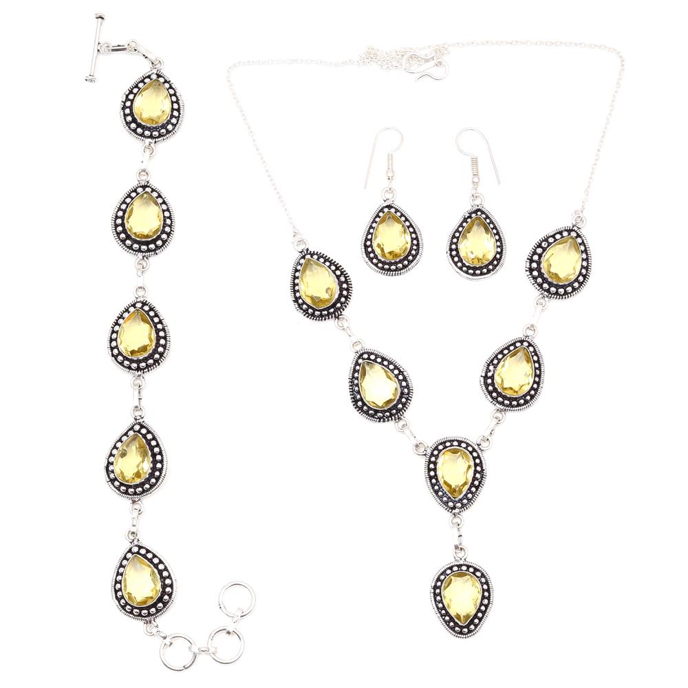 Lemon Topaz Gemstone Friends Jewelry Necklace Set 18-20''