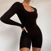 European and American Spring and Autumn Sexy Slim Fit Fashionable Solid Color Round Neck Sports Long Sleeved Jumpsuit
