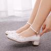 Large Size 3 Cm Square Heel Round Toe Single Shoes One Strap Single Shoes Spring and Autumn Lace Bride Shoes Women Maternity Wedding Shoes