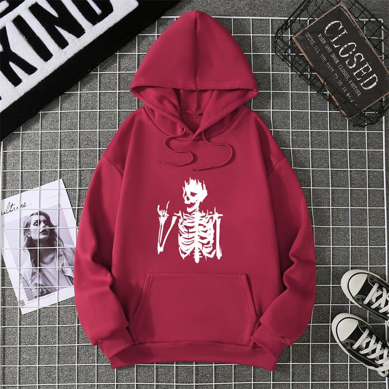 Retro Skull Print Hoodie Women's Fashion Hip Hop Loose Sweatshirt Cat Casual Sweatshirt Pocket Fleece Harajuku Streetwear