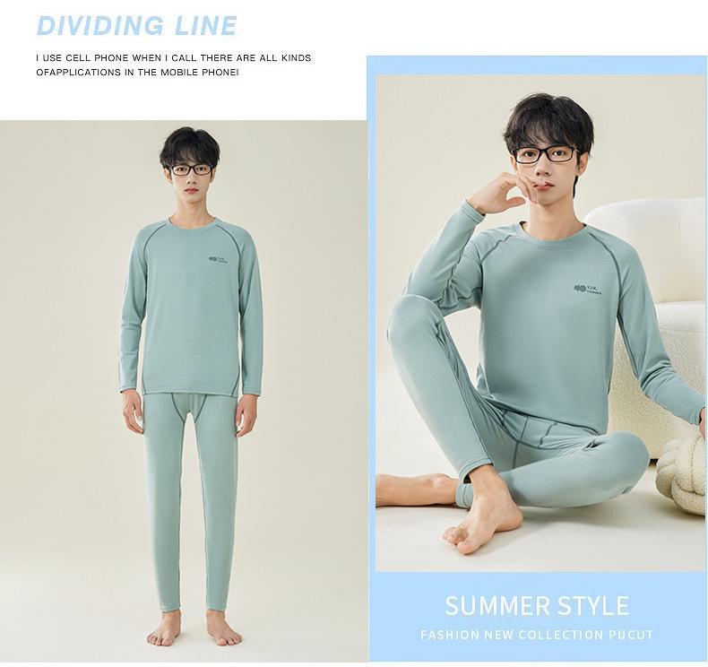 Мужской термобелье - Молодежный антибактериальный хлопково-шерстяной свитер и брюки для осени/зимы