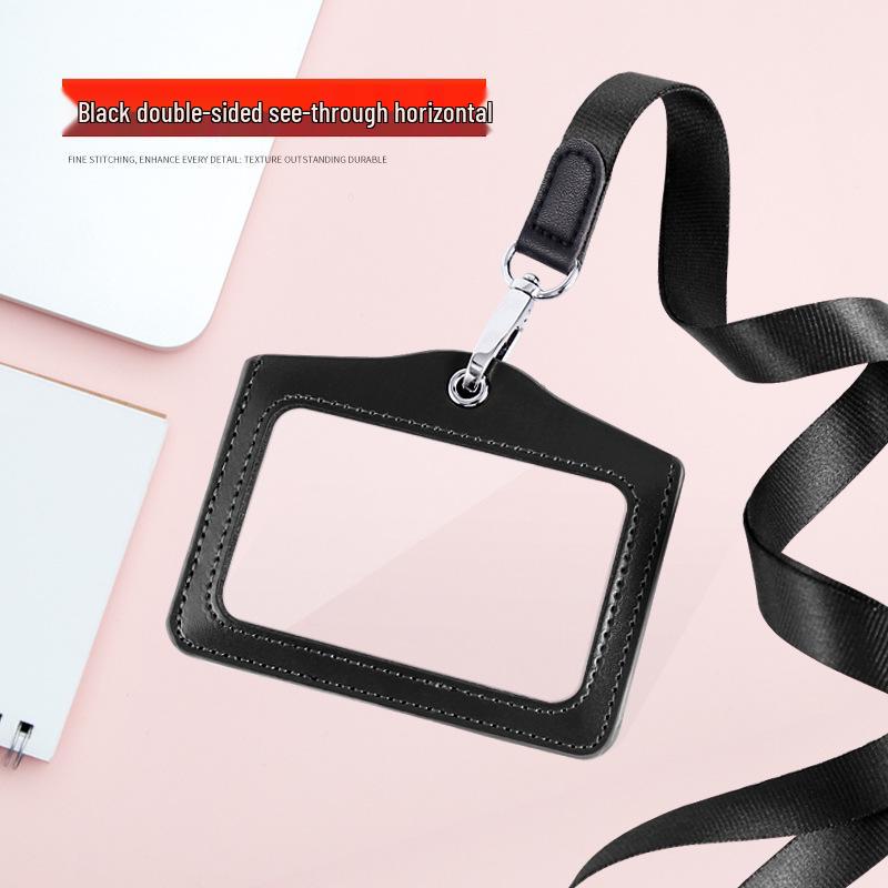 Genuine Leather ID Card & Badge Holder with Lanyard