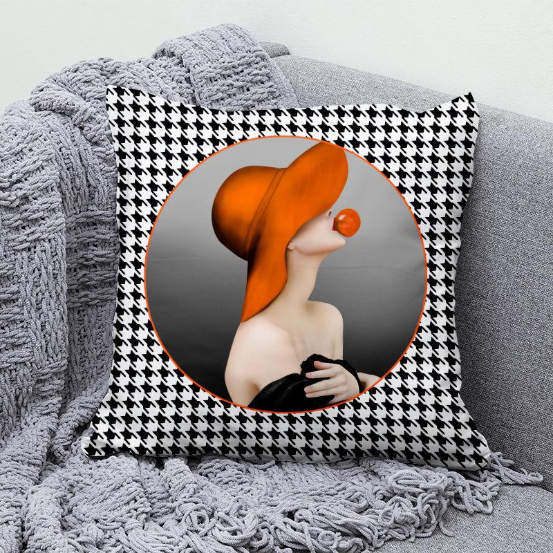 Легкая роскошь Оранжевая геометрическая подушка Высококлассная для дома Гостиная Диван Офисное сиденье Подушка-ядро Наволочка