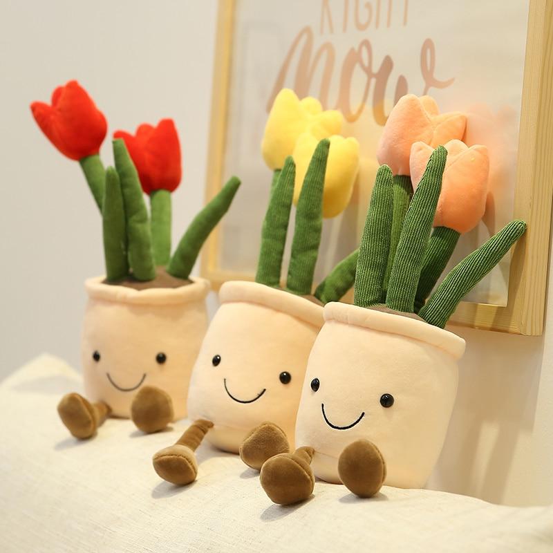 New 35 /25cm Lifelike Tulip Plush Toys Stuffed Soft Plants Bookshelf Decor Doll Creative Potted Flowers Pillow For Girls Gift