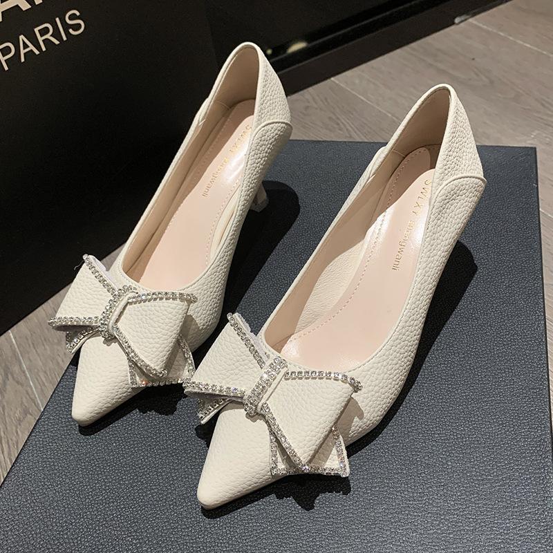 Женские туфли-лодочки на шпильке, модные, со стразами, на тонком каблуке, рабочие туфли, новые весенне-осенние 2024 года, высококлассные, с темпераментом, одинарные туфли