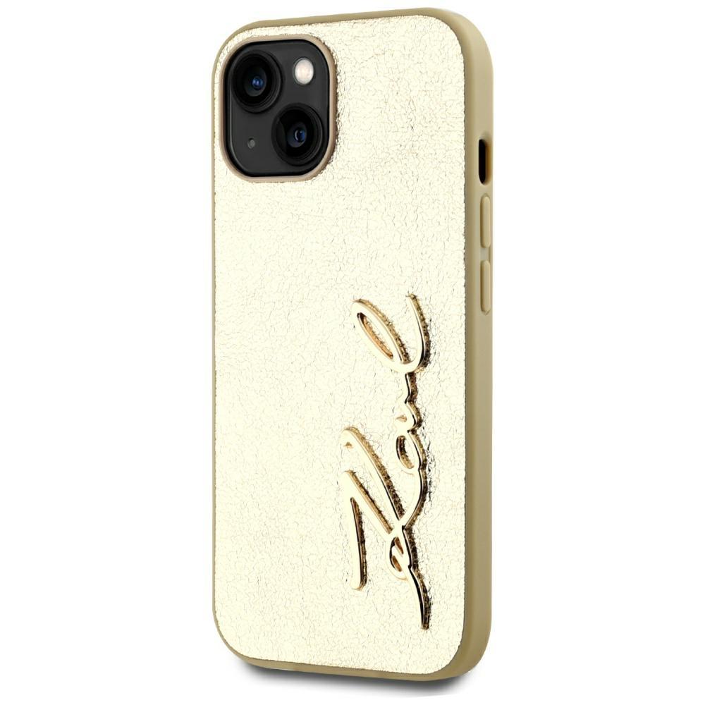 Karl Lagerfeld Wrinkled Metal Signature Case for iPhone 15 Gold