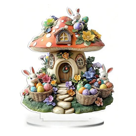 Easter Bunny Table Acrylic Desktop Ornament Spring Bunny Egg Sign 2D Flat Tabletop Centerpiece