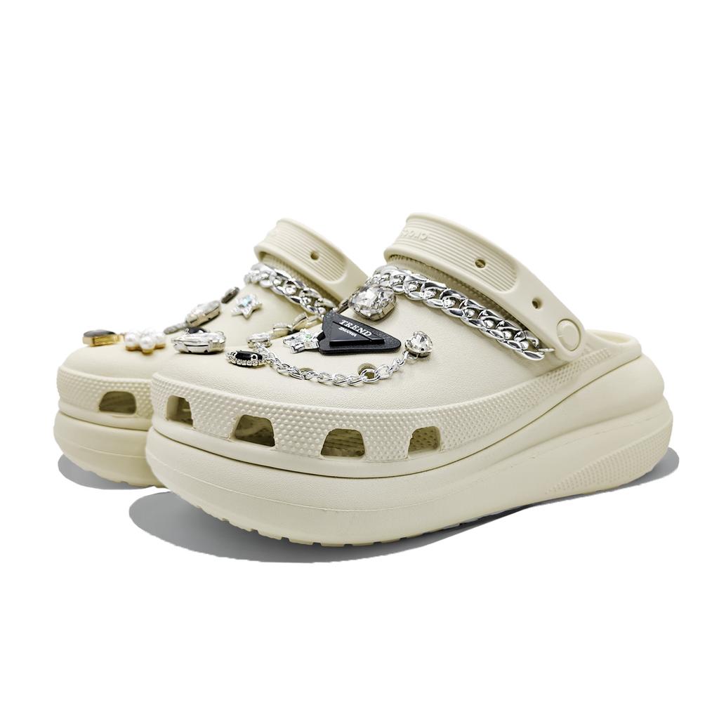 Crocs Клоги Crush EVA Jinling Chaochuang Маленький Аромат Сладкий Свежий Модный и Универсальный Обувь с Отверстиями Женские Кость Белый