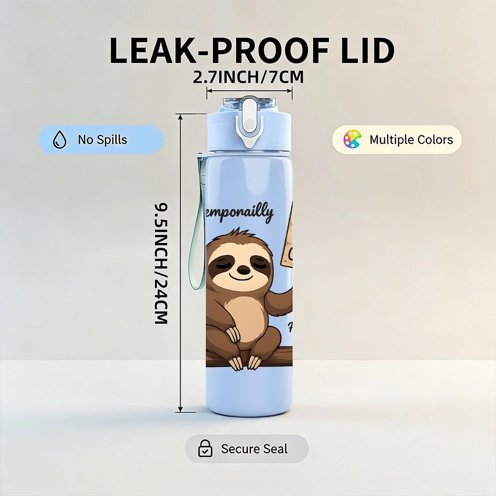 1PC Sloth Out Of Office Sign 750ml Color Plastic Sports Water Bottle Leakproof Flip Straw Lid Suitable for Sports Office Home Use
