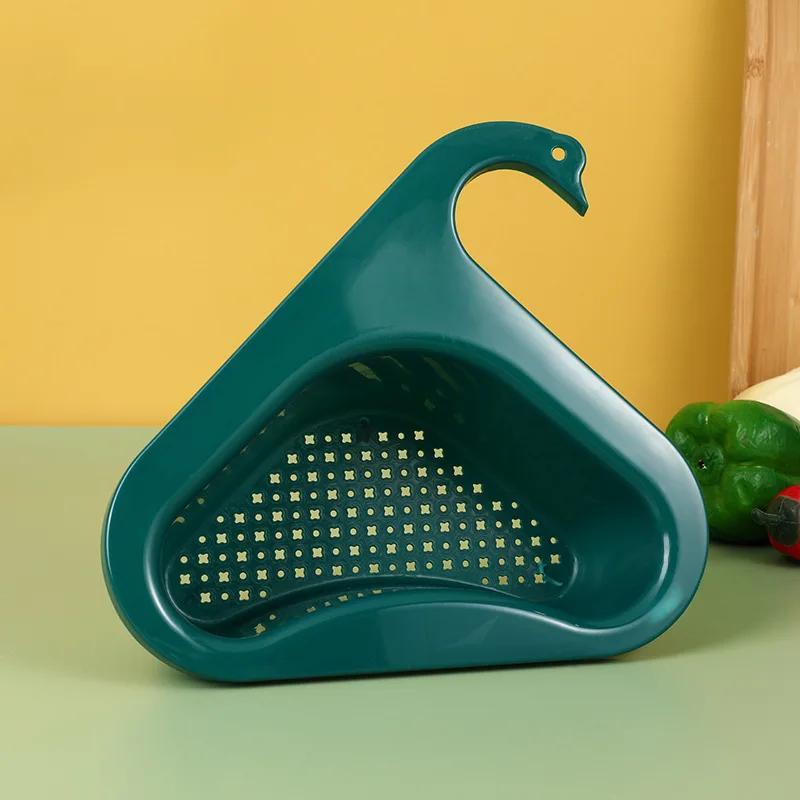 Sink Swan Drain Basket Household Punch-free Kitchen Vegetable Washing Multi-functional Pool Triangular Plastic Water Filter Rack