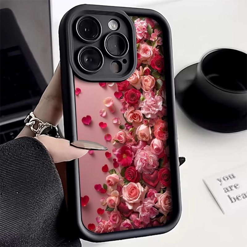 Романтичный чехол для телефона с рисунком из лепестков роз для серий iPhone 17 16 15 14 13 12 11 Pro Max Plus Двухслойная защита