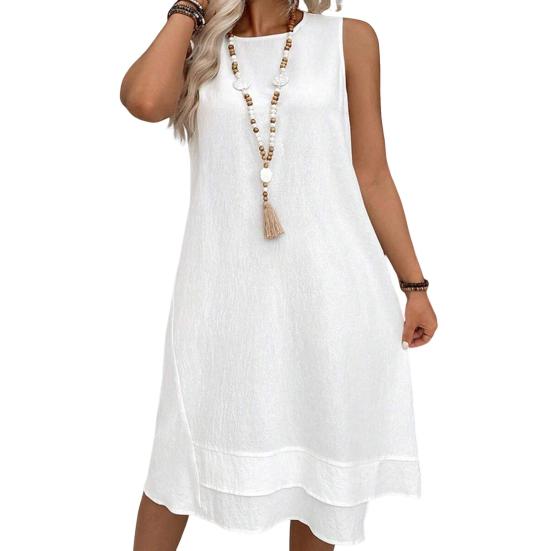 Женское летнее платье, повседневное, без рукавов, с круглым вырезом, миди, платье-халат для отдыха на пляже