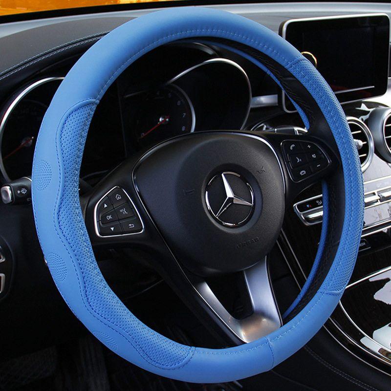 Car Steering Wheel Cover All Year Round Neutral Non-Slip Anti-Sweat Ultra-Thin Steering Wheel D-Type Handle Cover Breathable Leather for Men and Women