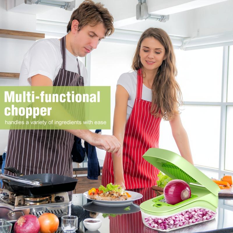 16-in-1 Multifunctional Vegetable Chopper with 8 Blades & Storage Container, Onion Carrot Slicer Dicer