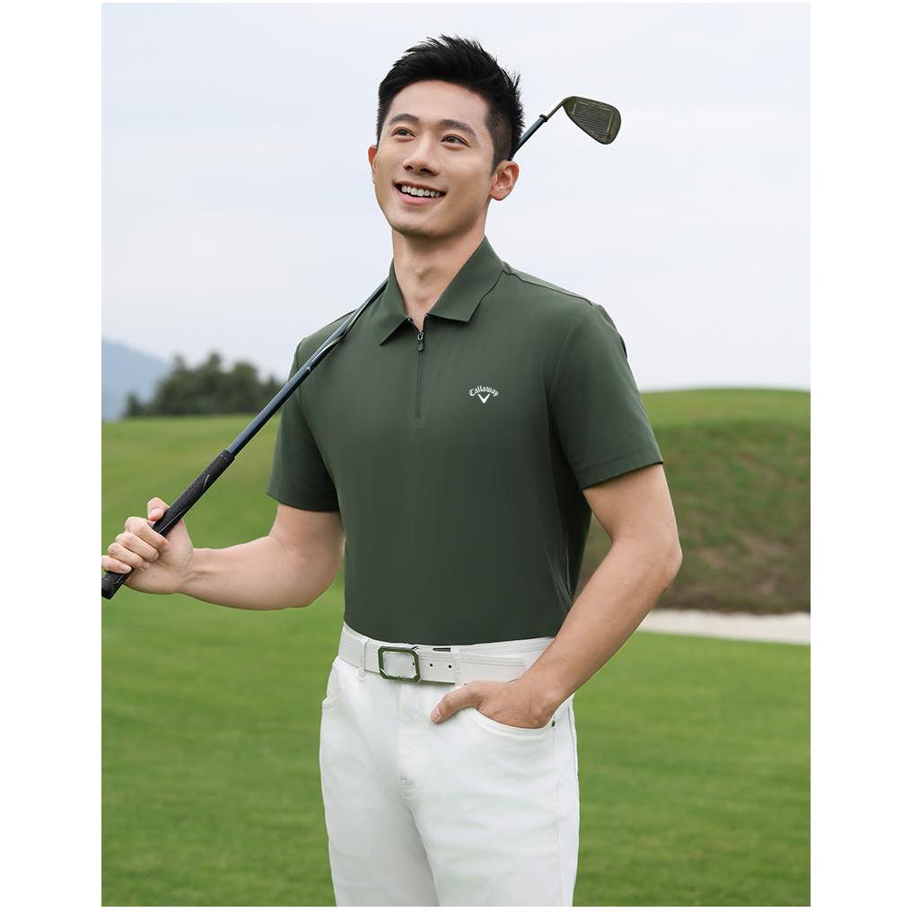 Callaway 2025 Летняя вышивка Высокое качество Гольф Бизнес Досуг Спорт Стиль Эластичный воротник-молния Рубашка поло