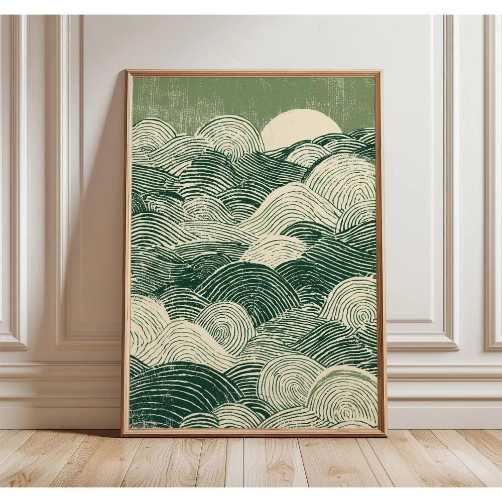 Japanese Retro Minimalist Zen Smoking Frog Canvas Wall Art - Frameless Abstract Animals Canvas Prints for Living Room tions