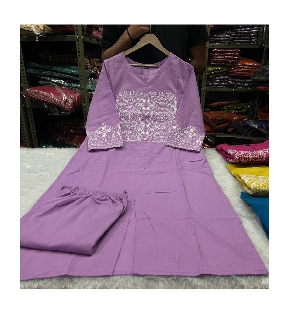 Женский дизайнерский прямой комплект курты и брюк с вышивкой Индийский Болливуд Топ Туника Хлопковая Курти Сальвар Костюм