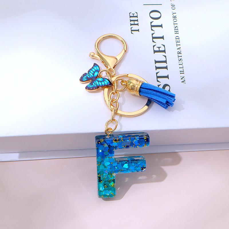 1 шт. Брелок с надписью для подвески на рюкзак, держатель для ключей, брелок с кисточкой, бабочка, милая градиентная смола, синий с пайетками