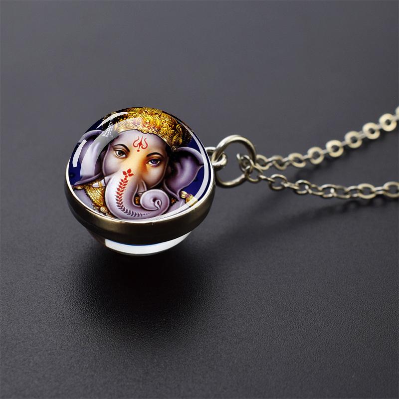 Новый Слон Бог Ганеша ожерелье индуизм буддизм художественные украшения двухсторонний стеклянный шар кулон ожерелье религиозные аксессуары