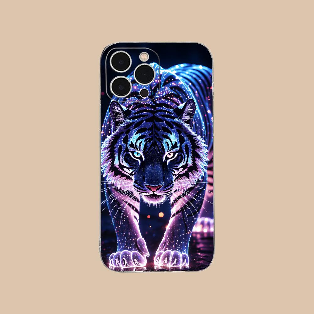 Неоновый чехол для мобильного телефона с тигром для iPhone 17 16 15 14 13 12 11 X XR XS Air Pro Max Plus Mini Прозрачный Цветной Чехол Чехол