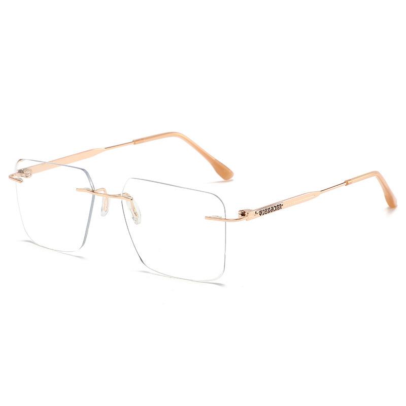 Reading glasses Ultra-light screwless structure High-grade frameless square business men's and women's high definition anti-blue flat light elderly