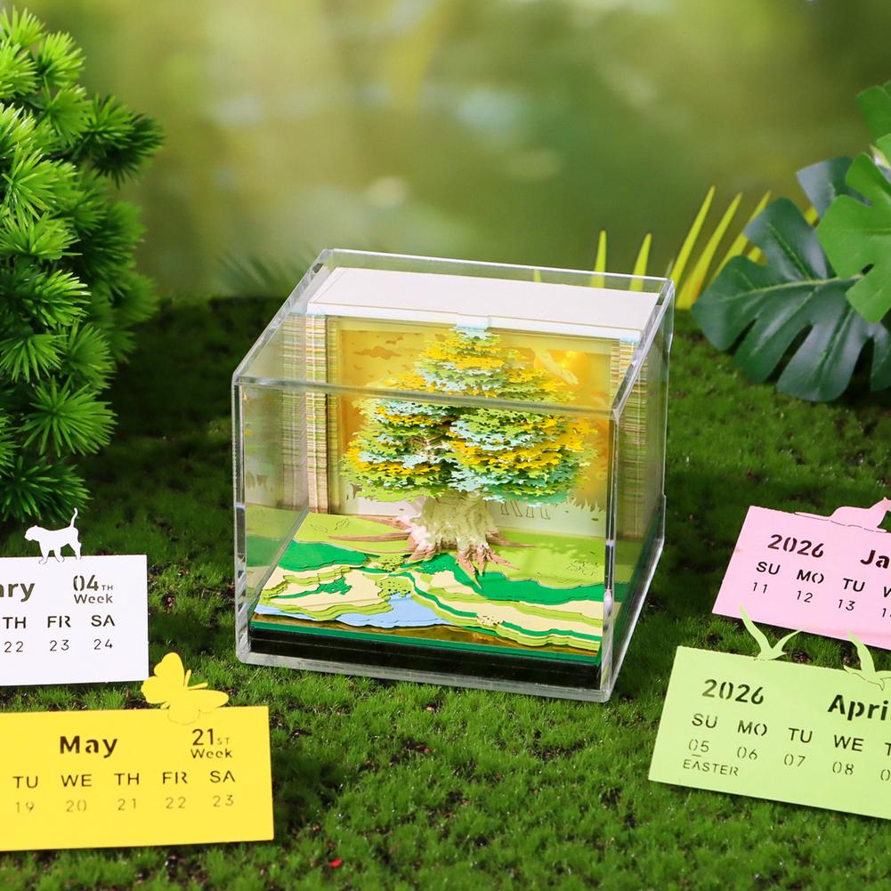 3D Notepad Cubes Treehouse Led Memo Pad 3D Calendar 2026 Desk 3D Memo Pad Paper Art Christmas New Year Gifts