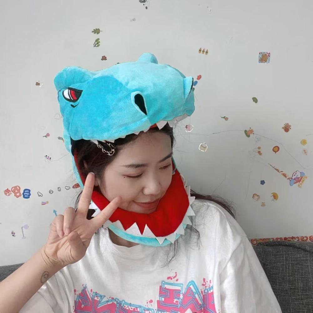 Green Plush Dinosaur Hat PP Cotton Doll Plush Shark Hat Creative Headgear Dinosaur Kids Gift