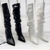 European and American Pointed-toed Pleated High Boots Women's 2025 Autumn Thin-heeled Piled Boots High-heeled But Knee Women's Boots