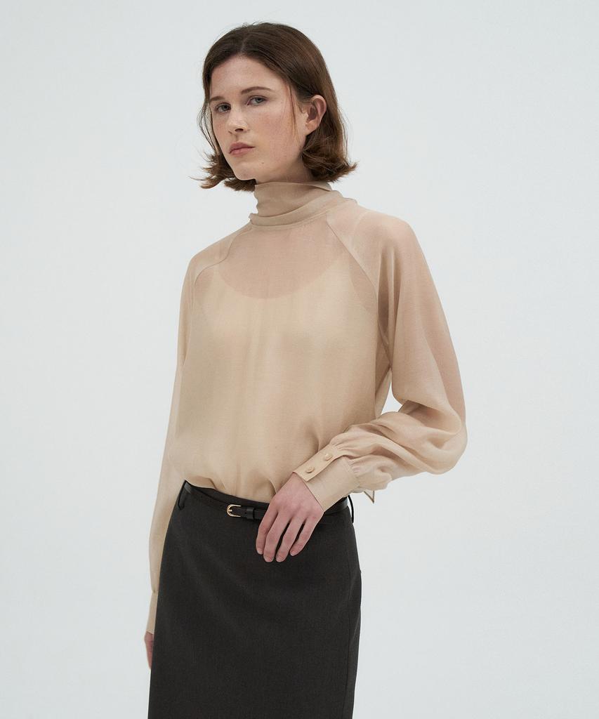 LAMEREI Прозрачная блузка с галстуком[Lmbfco25Sh314]-Светло-бежевый