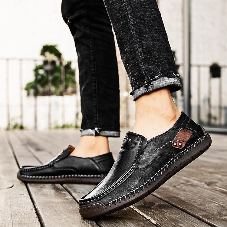 Британская кожаная обувь Кожаные мужские повседневные одинарные туфли Обувь ручной работы Сшитая повседневная кожаная обувь