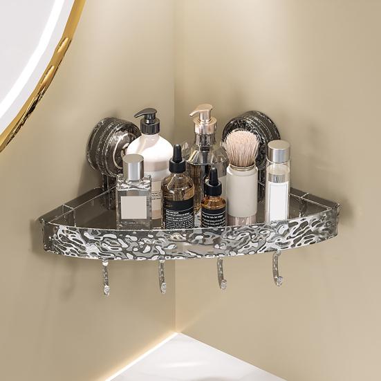 Bathroom Storage Rack with Hooks Transparent Wall-mounted Punch-free Self-adhesive Great Load Bearing Anti-slip Cosmetic Toothpaste