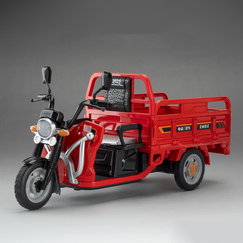 1:12 Электрический трехколесный велосипед Сплав Модель автомобиля Игрушки Литой мотоцикл Рулевое управление передним колесом Звук Свет Оттягиваемый назад Транспортное средство Мальчик Коллекционная игрушка