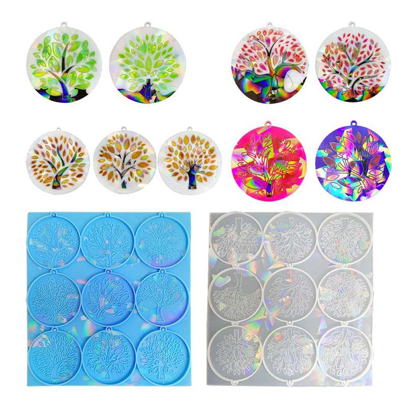Early Riser Holographic Laser Tree of Life Pendant Mold Christmas Tree/Keychain Combo DIY Mold 3D Light-effect Food-Grade
