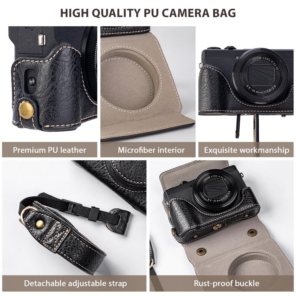 Digital Camera Protective Case PU Leather Camera Storage Bag with Removable Shoulder Strap Compatible with  G7X2  G7X3