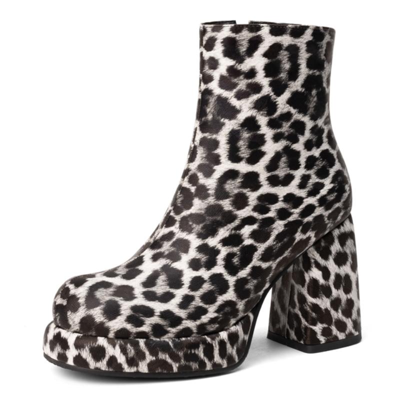 Сексуальные женские ботильоны на платформе, леопардовые короткие туфли, новинка 2025, модные осенне-зимние мотоциклетные ботинки на высоком блочном каблуке для женщин