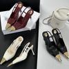 High Quality Luxury Designer Splicing Metal Pointed Toe Women Pumps Elegant High Heels Stripper Banquet Shoes Slingback Sandals