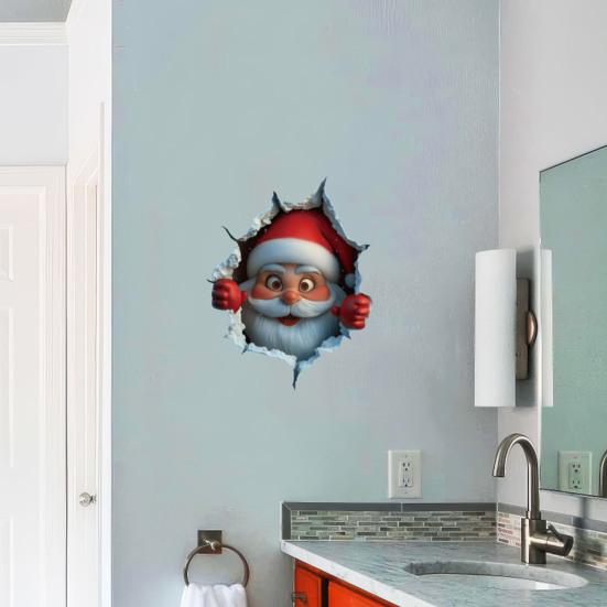 Santa Cracked Wall Decal Christmas Self-Adhesive Static Clings PVC Stickers for Car Window Room
