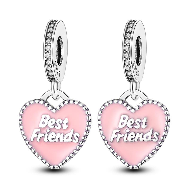 Двойные подвески в форме сердца, бусины из серебра 925 пробы, подвеска для мамы, дочери, сына, дружбы, подходит для модного браслета, ожерелье, ювелирные изделия своими руками