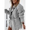 Women's Suit Collar Large Pocket Loose Knit Cardigan Sweater
