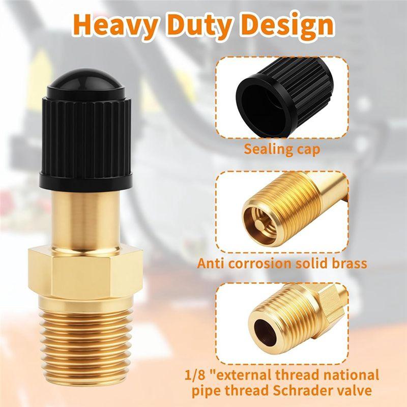 A60Z1/8 Tank Valve,Metal, 4 Set Gold Schrader Valve 1/8, Brass Pipe With Air Compressor Tank Sealing Capsmay